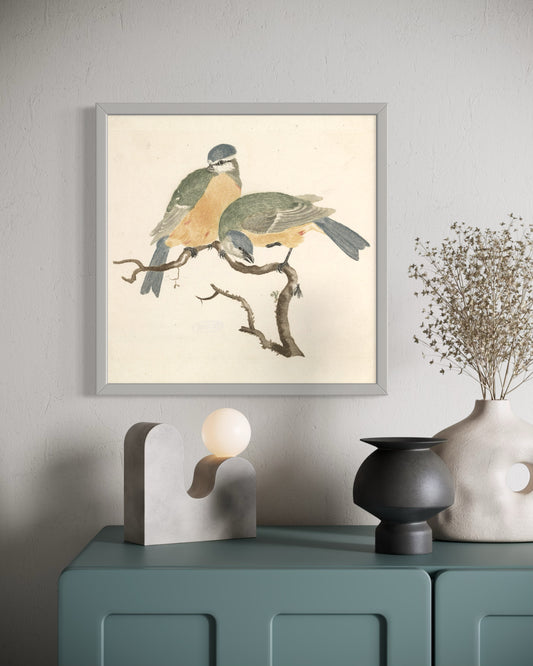 Blue Songbirds on a Branch