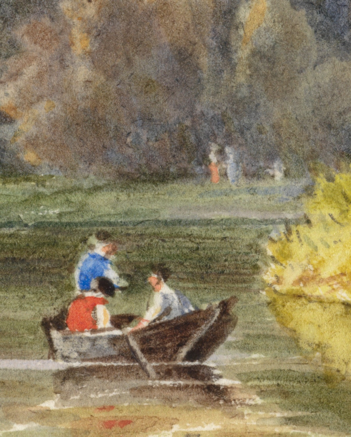 Landschap met figuren in een roeiboot 